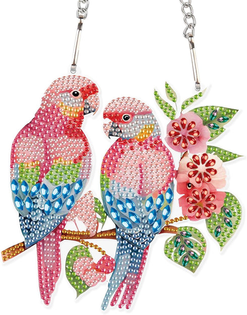Animal Parrot 5D Diamond Art Painting Kits Hanging Pendants Wall Art Point Drill Crystal Diamond Art Window Pendants for Adults Home Garden Wall D...