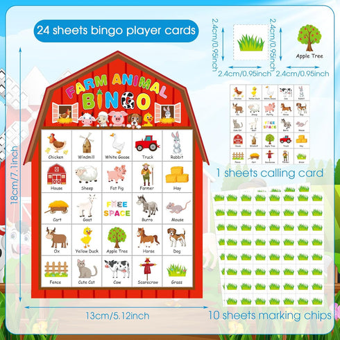 Liliful 35 Pcs Farm Party Bingo Game Farm Animals Game 24 Players Barnyard Birthday Bingo Cards Farm Barn Games for Kids Adults Family School Clas...