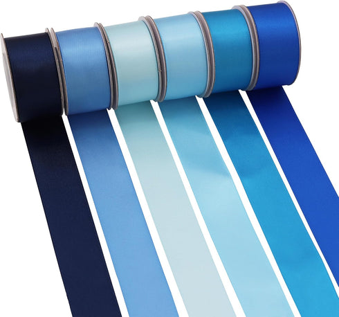 Double Face Blue Satin Ribbon for Gift Wrapping Wedding Gift Ribbon Baby Shower Boy 6 Colors Satin Ribbon 1" X 5 Yard Each Total 30 Yds Per Packag...