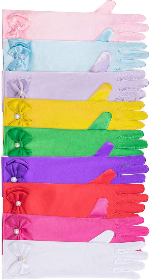 Zhanmai 9 Pairs Girls Satin Gloves Bowknot Gloves Princess Gloves for Kids Party, Wedding, Formal Pageant, Ages 3T to 8 Years, Color 3, Small...