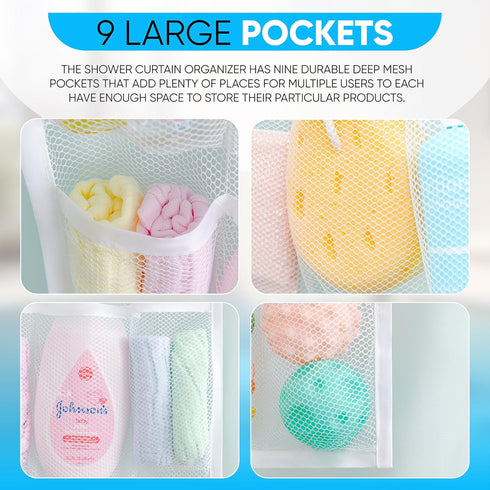 Handy Laundry Shower Curtain Bathroom Organizer -9 Pockets- Perfect for Organizing Home Bath, Your Toiletries and kid's Toys in Nine Durable Deep ...