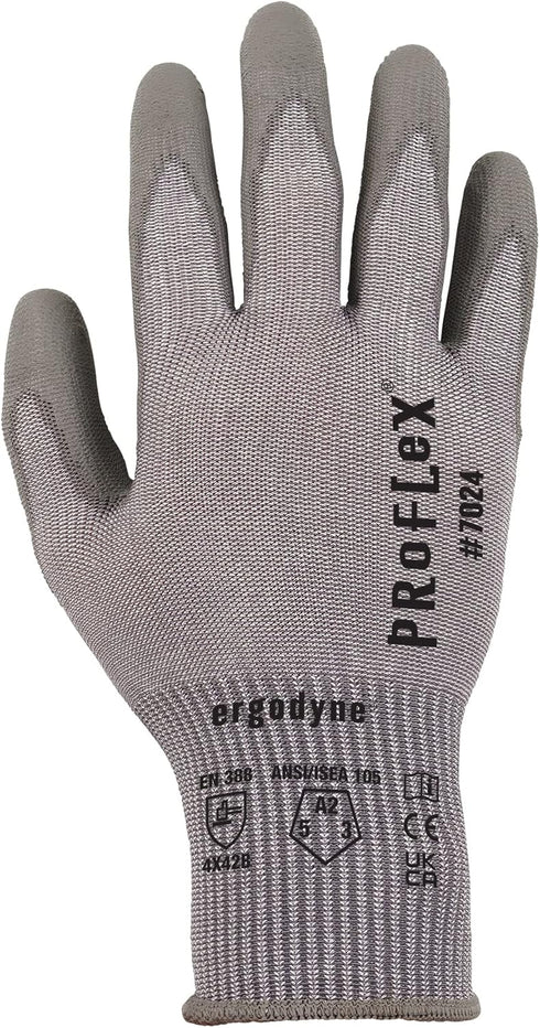 Ergodyne ProFlex 7024 Cut Resistant Work Gloves, ANSI A2, PU Coated Palms for Flexible No Slip Grip, Abrasion Resistant, 13g, Touchscreen Capable,...