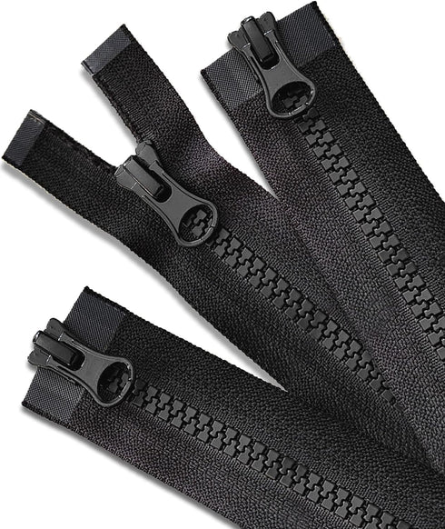 Wavebeexs 28 Inch Jacket Zipper, #5 Zipper for Jacket (3 Piece), Black Plastic Coat Zippers Replacement, Separating Zipper for Coat, Down Jacket, ...