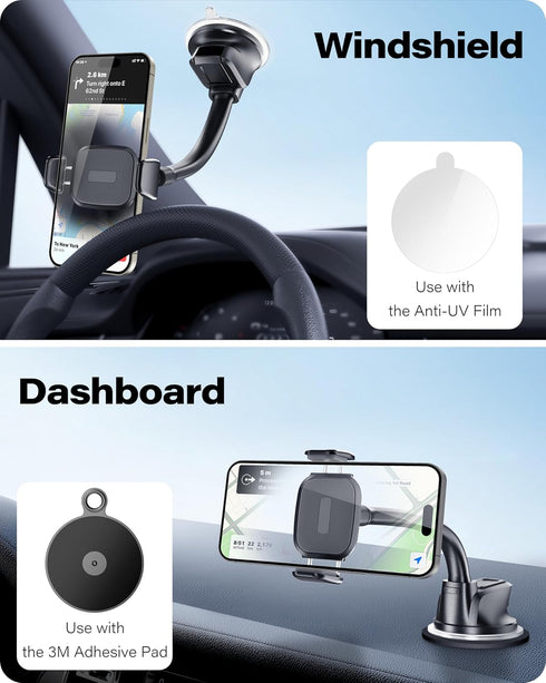 OQTIQ One-hand Operation Mini Suction Cup Car Phone Mount for Dashboard and Windshield - Dual Spring-Loaded Grips Expand to 3.8 Inches - Low Profi...