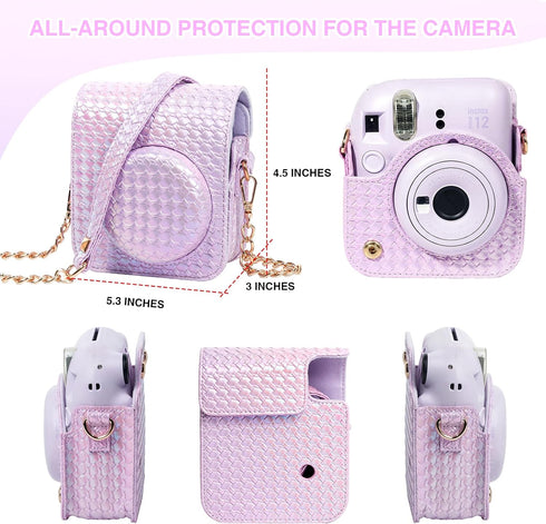 Protective Case for Fujifilm Instax Mini 12 Instant Camera, PU Camera Case with 64 Pocket Mini Photo Album, Cute Camera Strap, Photo Border Sticke...