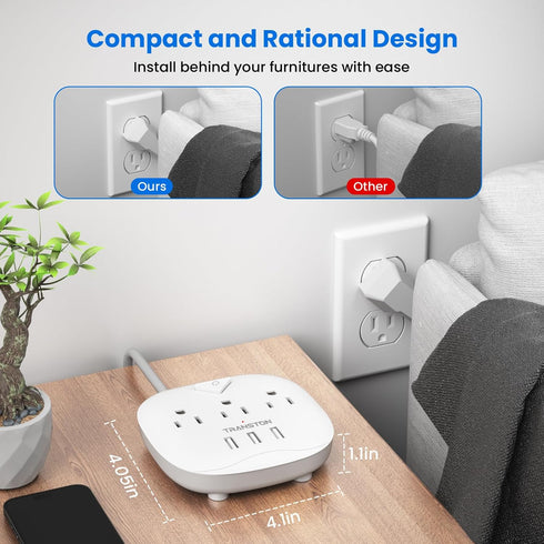 Power Strip 3 Outlets and 3 USB Ports with Switch Control, Desktop Charging Station with 5 ft Extension Cord, Compact for Nightstand, Office and T...