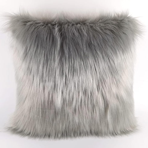 A Fluffy Throw Pillow Cover Covered by Gray Long Hair for Couch Sofa Bed Decoration in Bedroom or Livingroom,18 X 18 inch?Gray...