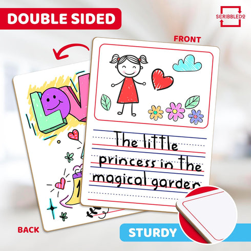 Double Sided Whiteboard 9”x12” Story Lined Dry Erase Board for Kids Writing Board Age 3-5 Practice Drawing Small White Board Teacher Elementary Gr...