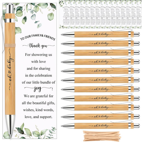 Yeaqee 25 Sets Woodland Safari Baby Shower Gifts for Guest Greenery Woodland Baby Shower Favors Retractable Baby Shower Pens Bamboo Pens Gender Re...