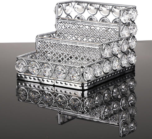 Hipiwe Crystal Business Card Holder 3 Tier Bling Name Cards Office Desk Desktop Table Top Organizer Luxury Mirrored Business Card Display Stand, F...