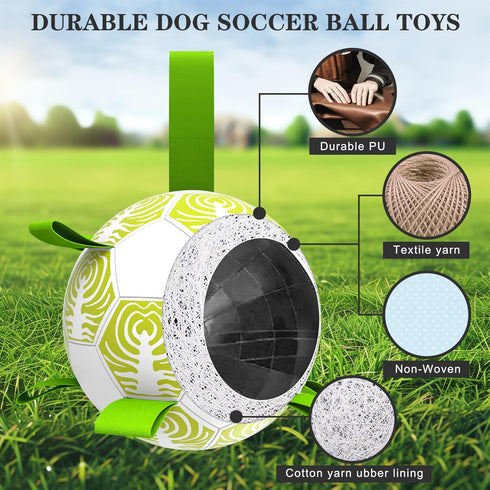 Dog Toys Soccer Ball with Straps, World Cup Interactive Toys for Tug of War, Dog Water Toys, Puppy Birthday Gifts for Small & Medium Dogs (Cabbage...