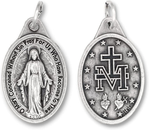 Bulk Pack of 5 - Miraculous Medal Pendant for Necklace -1" Oval Silver Oxidized Miraculous Medals Pendant for Necklace, Medals for Jewelry Catholi...