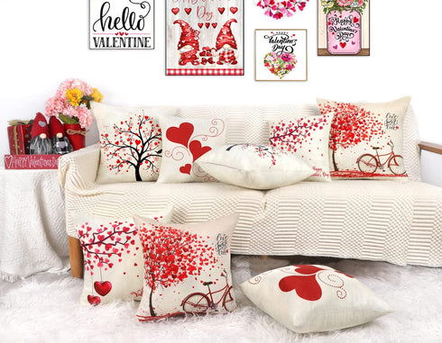 4TH Emotion Valentines Day Throw Pillow Covers 18x18 Set of 4 Red Love Heart Home Decorations Cushion Case for Sofa Couch Polyester Linen...