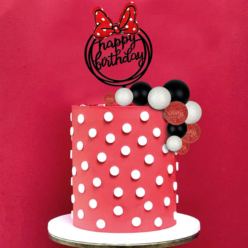 Black Red White Ball Cake Toppers Boho Cake Decorations Polka Dot Bow Cake Topper for Baby Shower Girl Happy Birthday Party Mouse Cake Decoration ...