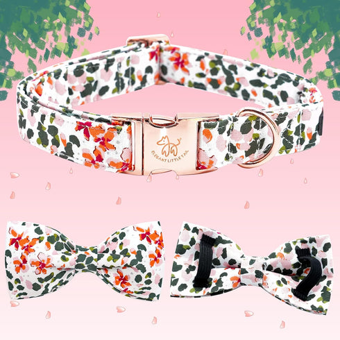 Elegant little tail Dog Collar, Dog Collar with Bowtie, Spring Flower Cute Pink Pet Collar Bow Dog Collars Gift Adjustable Dog Collar for X-Small ...