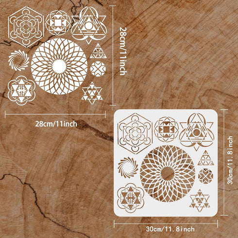 FINGERINSPIRE Cosmos Infinity Symbols Stencil 11.8x11.8 inch Sacred Geometry Drawing Painting Stencils Plastic Array Chakra Pattern Stencil Reusab...