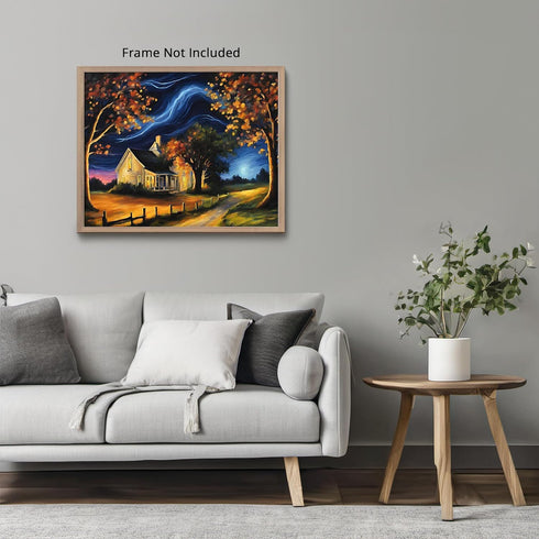 Posterizer 1 pcs- quaint old village-building in nature-night sky 3-Landscape & Nature Art-Floral Botanical Art- Decor for Home & Office- unframed...