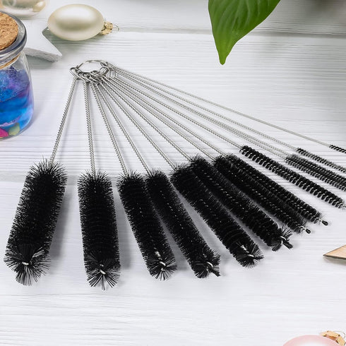 CiaraQ Bottle Cleaning Brushes, 8 Inch Nylon Tube Brush Set, Cleaner for Narrow Neck Bottles Cups with Hook, Set of 13pcs. Black...