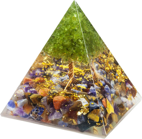 TUMBEELLUWA 2.36in 7 Chakra Crystal Tree of Life Orgonite Pyramid Generator Handmade Energy Stones Decor for Prayer, Meditation, Yoga...