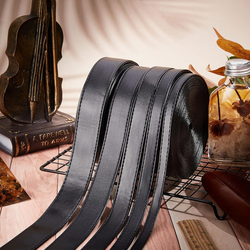 GORGECRAFT 5M Long Double Sided Leather Strips 15MM Wide Shoulder Bag Leather Strap Roll Black Smooth Leather String Flat Cord for DIY Crafts Clot...