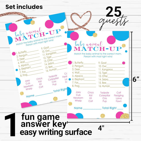 Baby Shower Animal Matching Games - 25 Pack - Fun Guessing Gender Neutral Party Game Cards - Boy or Girl Favors, Pink and Blue, 4x6...