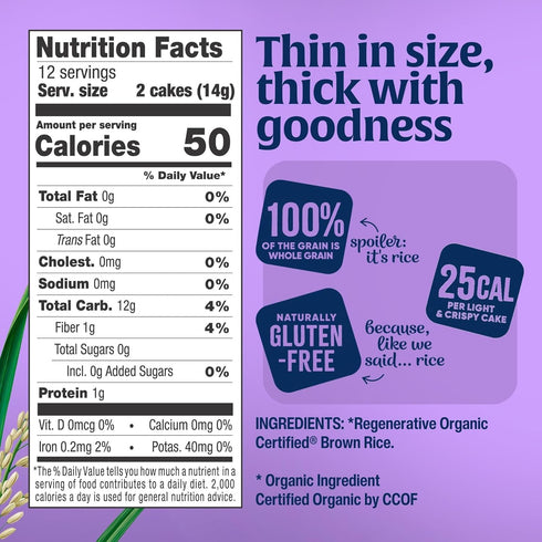 Lundberg Organic Thin Stackers, Salt-Free, 6oz, Gluten-Free, Vegan, Kosher, USDA Certified Organic, Non-GMO Verified, Whole Grain Brown Rice...
