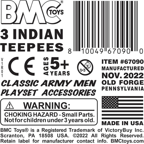 BMC Classic Plains Indian Teepees - Tan 3pc Western Plastic Playset Accessories...