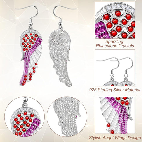 3 Pairs Women's Crystal Angel Dangle Earrings Guardian Dangling Angel Earrings Austrian Crystal Rhinestone Angel Hook Earrings...