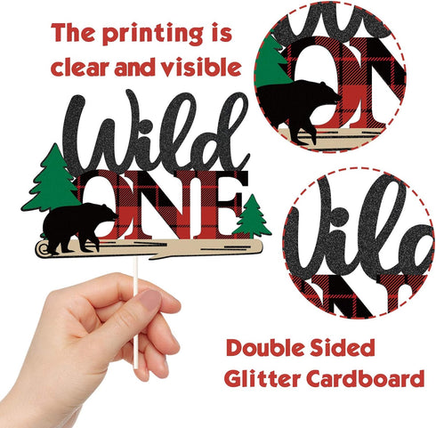 Lumberjack Wild One Cake Topper, Buffalo Plaid Camping Wild Bear 1st Birthday Cake Decor,Buffalo Woodland Lumberjack 1st Theme Baby Birthday Party...
