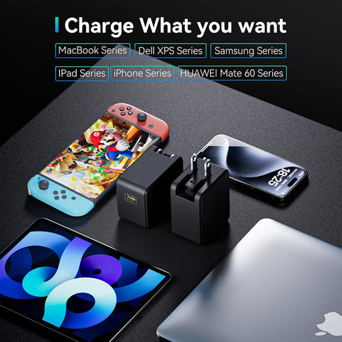 65W USB C Wall Charger, Fast Travel Charger, PD3.0 GaN III Charger with Foldable Plug, Compatible with iPhone 15 Pro/14 Pro Max/13/12, iPad Pro, M...