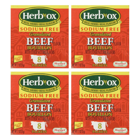 Beef Bouillon Seasoning Bundle. Includes Four 1.1 Oz Box 8ct Packets of Granulated Beef Bouillon. Gluten Free and Sodium Free Bouillon Beef Season...