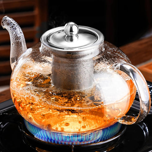 PARACITY Glass Teapot Stovetop 40 OZ/1200ml, Borosilicate Clear Tea Kettle with Removable 18/8 Stainless Steel Infuser, Teapot Blooming and Loose ...
