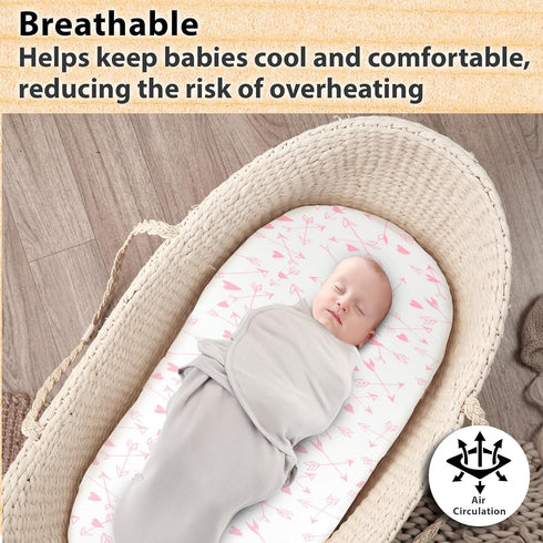 Bassinet Sheets Girl– 3-Pack Soft Fitted Bassinet Sheets, Organic Cotton, Breathable & Cozy, Fits 32x16x4 Inch Rectangle, Oval & Hourglass Mattres...
