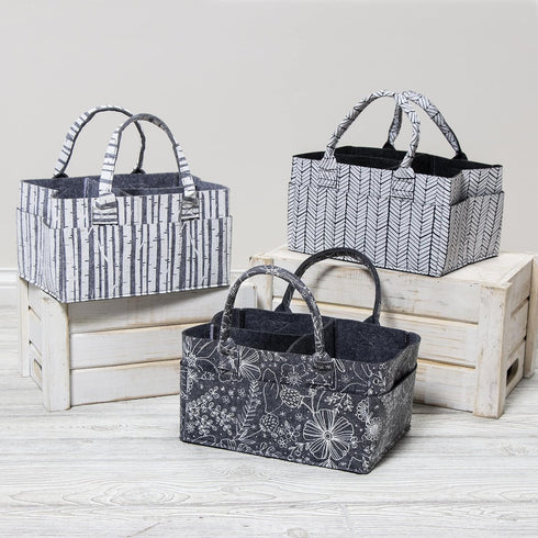 Sammy & Lou Collapsible Floral Felt Storage Caddy, Divided Design To Keep Diapers, Wipes And Changing Items Organized, Two Handles, 11.5 in x 6 in...