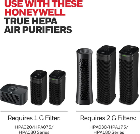 Honeywell HEPA Air Purifier Filter G, 1-Pack – for HPA030/HPA080 & HPA180 Series – Airborne Allergen Air Filter Targets Wildfire/Smoke, Pollen, Pe...