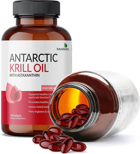 Futurebiotics Antarctic Krill Oil 1000mg with Omega-3s EPA, DHA, Astaxanthin and Phospholipids - Premium Krill Oil Heavy Metal Tested, Non GMO – 9...