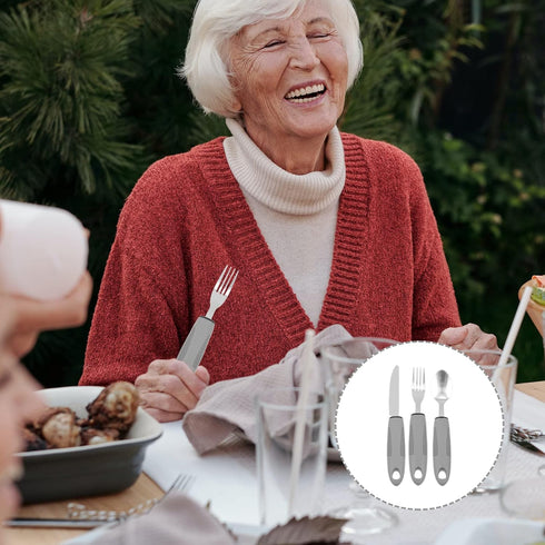 3Pcs Adaptive Utensils Set for Elderly, Weak Hand Grip Weighted & Handicapped, Utensils Silverware Built up Utensils Hand Tremors Spoon | Stainles...