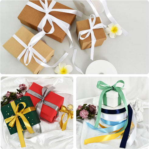 TONIFUL 7/8 Inch x 100yds White Satin Ribbon Thin Solid Frabic Ribbons for Gift Wrapping, DIY Crafts Bows, Invitations, Floral Bouquets, Christmas...