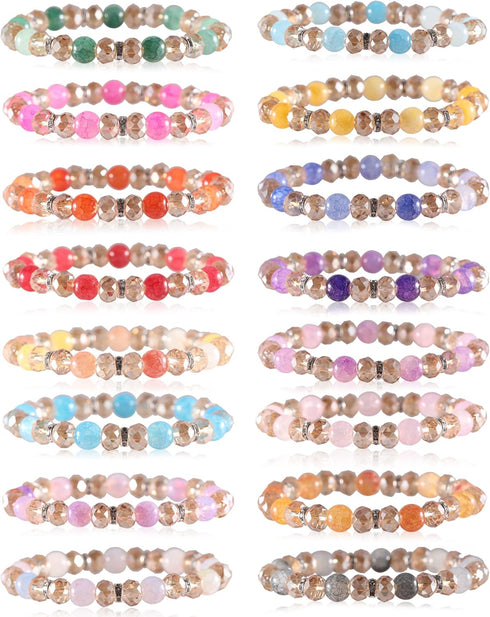 PIPITREE 16PCS Crystal Bracelet Beaded Bracelets for Women, Colorful Stackable Stretch Beads Bracelets Healing Crystals Rhinestone Spacers Anxiety...