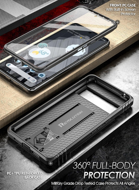 Poetic Revolution Case Compatible with Pixel 8 Pro 5G, Full Body Rugged Shockproof Protective Cover Case with Kickstand, Built-in Screen Protector...