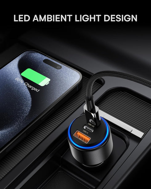 ZEEHOO Car Charger, 95W USB C Car Charger, Cigarette Lighter Charger, Fast Car Charger Adapter Compatible with iPhone 15 Pro Max Plus 14 13 12 Sam...