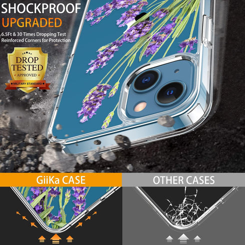 GiiKa for iPhone 13 Case with Screen Protector, Clear Full Body Protective Floral Girls Women Shockproof Hard Case with TPU Bumper Cover Phone Cas...