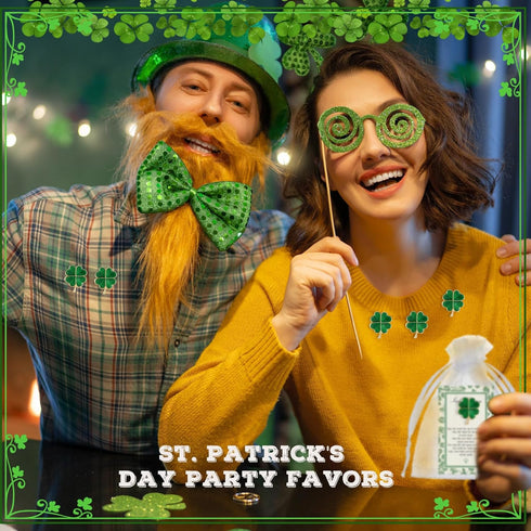 72 Pcs St. Patrick's Day Clover Lapel Pins Include Four Leaf Clover Lapel Pin Brooches with Blessing Cards and Organza Gift Bags Irish Four Leaf C...