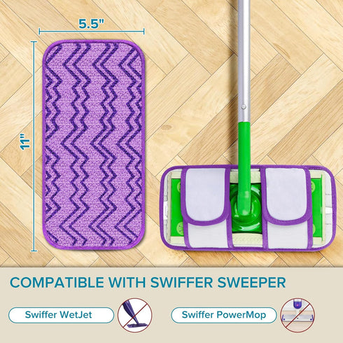 4 Reusable Mop Pads Compatible with Swiffer Sweeper Mops- 12 Inch Swiffer Dry Sweeping Cloths Washable Swiffer Wet Pads Refills Microfiber Swiffer...