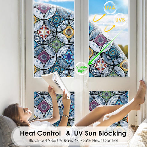 DKTIE Static Cling Decorative Window Film with Installation Tools Non Adhesive Privacy Film, Stained Glass Window Film for Bathroom Shower Door He...