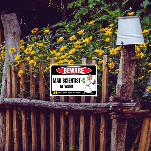 Funny Beware of Dog Sign Private Property No Trespassing Warning Signs, Beware Mad Scinetist at Work, Yard Sign Garage Farm Garden Wall Decor Sign...