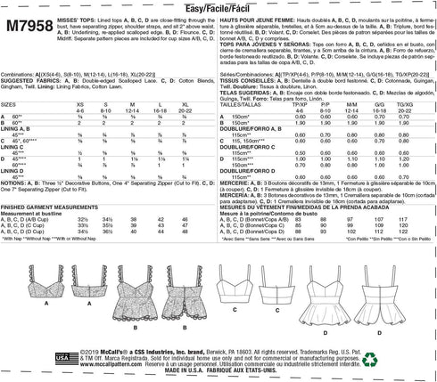McCall Pattern Company McCall's M79585A Women's Close Fit Crop Tank Top Sewing Patterns, Sizes 4-22, various, WHITE...