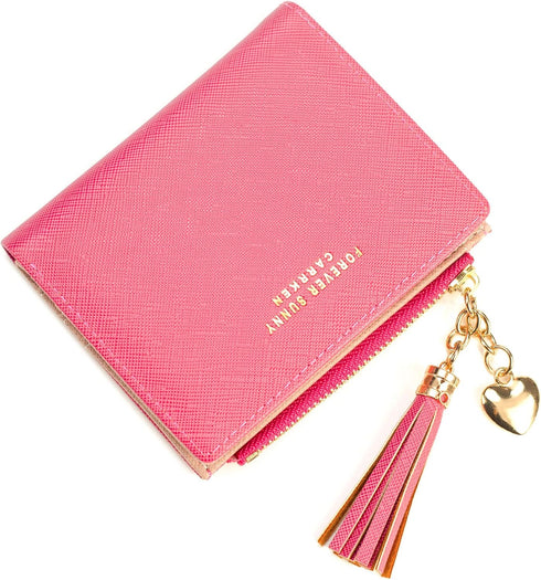 Womens Small Wallet Mini Purse Bifold Slim Card Case Holder Zipper Coin Pocket (Barbie Pink)...