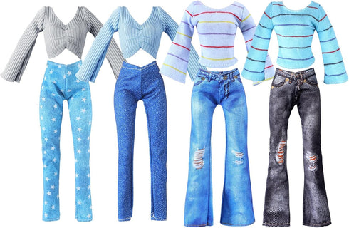 Bencailor 8 Pieces Doll Clothes 11.5 Inch Girl Doll Accessories Cotton Elf Sweaters Denim Pant Regular Outfit Doll Clothing (Stripe)...