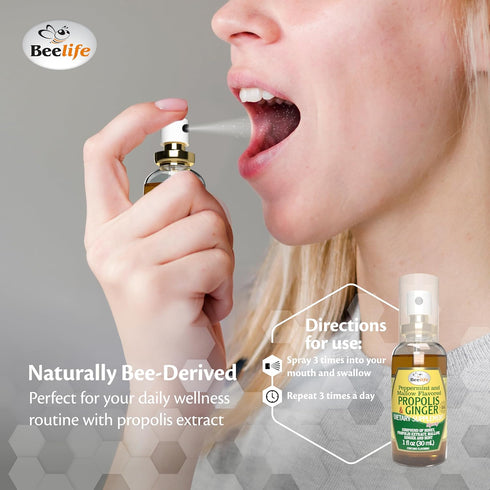 Beelife Propolis Throat Spray – Soothing Honey & Ginger Propolis - Natural Immune Support & Sore Throat Relief, Antioxidants, Rich in Flavonoids &...